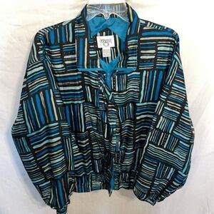 Cervelle Women’s Light Shacket Size Large Blue Black Silk Going Out Party